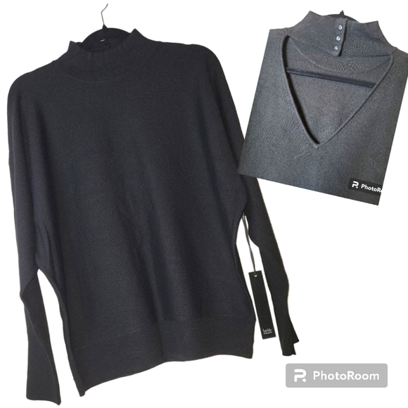 Nicole Miller NY Merino Wool Open Back Sweater, Large, Black, NWT - Picture 3 of 8